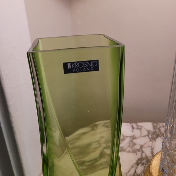 Krosno Poland 12" Green Curved Vase - Picture 2 of 10